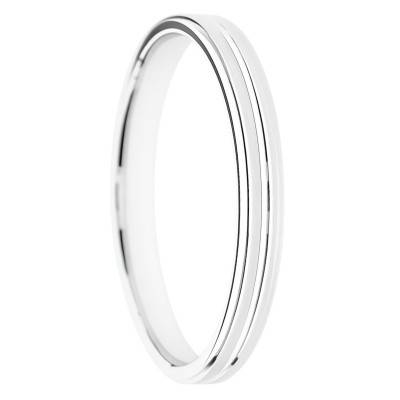 Alliance Concave Rainurée en Or Blanc 375, Largeur 3 à 5mm - Amore