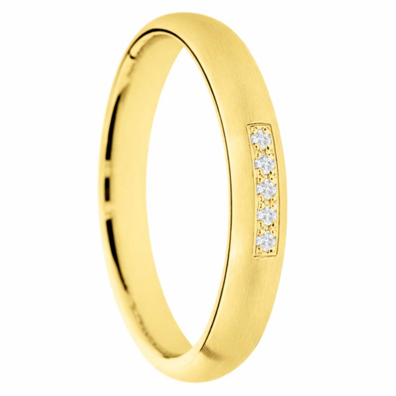 Alliance Demi-Jonc Brossée en Or Jaune 375 & Diamants de Synthèse 0,04 ct, Largeur 3 à 5 mm - Amore