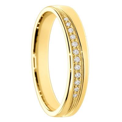 Alliance Ruban Mate en Or Jaune 375 & Diamants de Synthèse 0,076 ct, Largeur 4 ou 5 mm - Amore