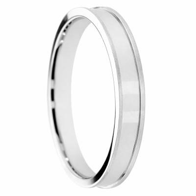 Alliance Concave Brossée en Or Blanc 375, Largeur 3 à 5 mm - Amore