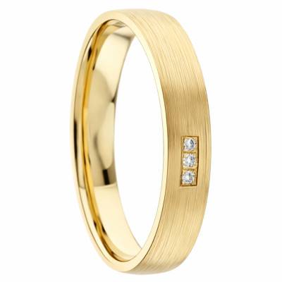 Alliance Ruban Striée en Or Jaune 375 & Diamants de Synthèse 0,024 ct, Largeur 4 et 5 mm - Amore