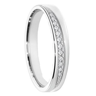Alliance Ruban Mate en Or Blanc 375 & Diamants de Synthèse 0,076 ct, Largeur 4 ou 5 mm - Amore