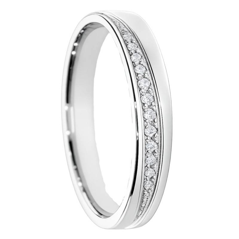 Alliance Ruban Mate en Or Blanc 375 & Diamants de Synthèse 0,076 ct, Largeur 4 ou 5 mm - Amore
