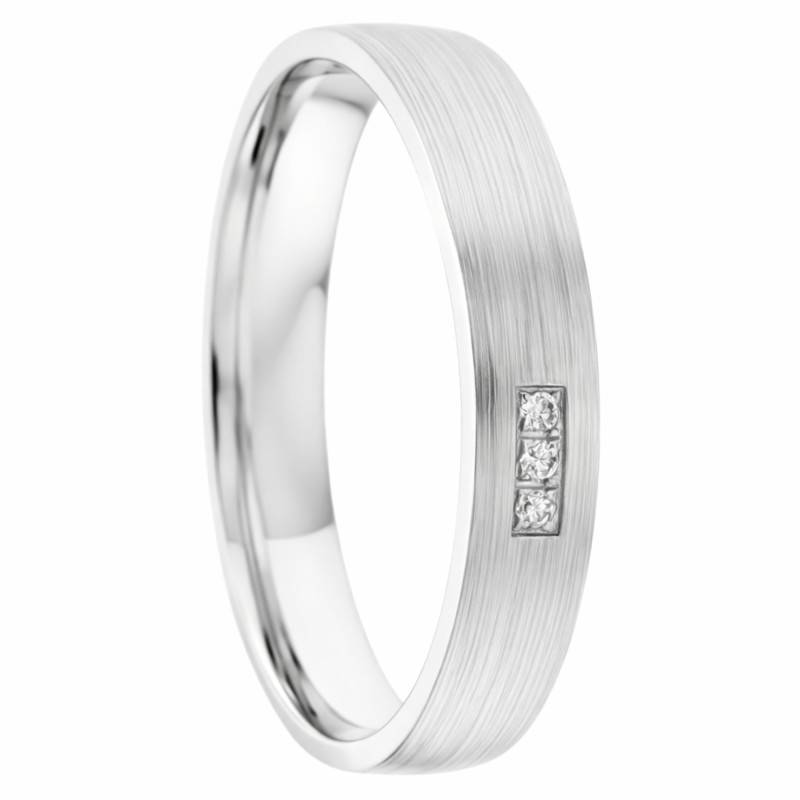 Alliance Ruban Striée en Or Blanc 375 & Diamants de Synthèse 0,024 ct, Largeur 4 et 5 mm - Amore