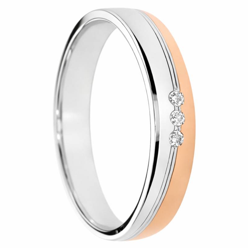 Alliance Demi-Bombée 2 ors Rose et Blanc 375 & Diamants de Synthèse 0,03 ct, Largeur 4 et 5 mm - Amore