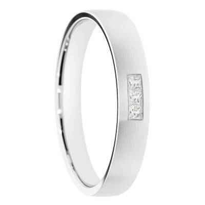Alliance Demi-Bombée en Or Blanc 375 & Diamants de Synthèse 0,09 ct, Largeur 4 ou 5 mm - Amore