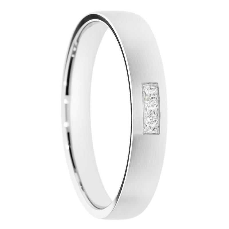 Alliance Demi-Bombée en Or Blanc 375 & Diamants de Synthèse 0,09 ct, Largeur 4 ou 5 mm - Amore