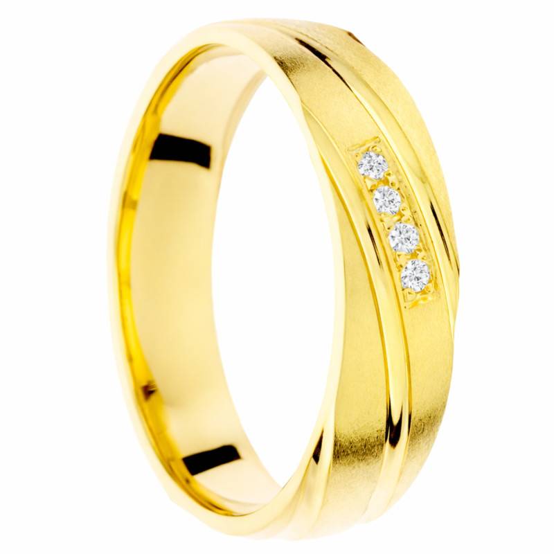 Alliance Ruban Satinée en Or Jaune & Diamants de Synthèse 0,04 ct, Largeur 4 ou 5mm - Amore