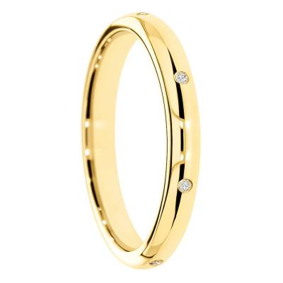 Alliance Demi-Jonc en Or Jaune 375 & Diamants 0,005 ct, Largeur 3 à 5 mm - Amore