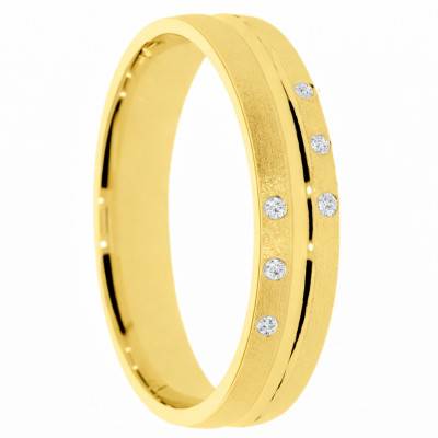 Alliance Concave Brossée en Or jaune 375 & Diamants de Synthèse 0,03 ct, Largeur 4 et 5 mm - Amore
