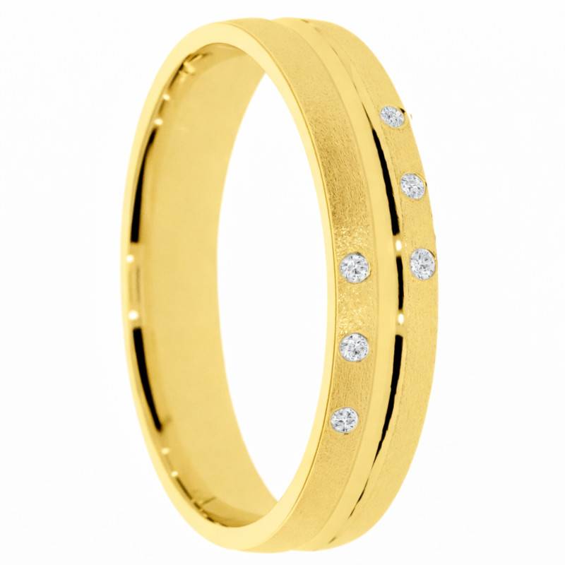 Alliance Concave Brossée en Or jaune 375 & Diamants de Synthèse 0,03 ct, Largeur 4 et 5 mm - Amore