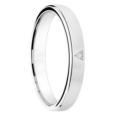 Alliance Demi-Bombé Brossé en Or Blanc 375 & Diamant de Synthèse 0,005 ct, Largeur 3 à 5 mm - Amore