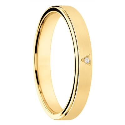 Alliance Demi-Bombé Brossé en Or Jaune 375 & Diamant de Synthèse 0,005 ct, Largeur 3 à 5 mm - Amore