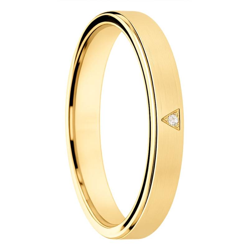 Alliance Demi-Bombé Brossé en Or Jaune 375 & Diamant de Synthèse 0,005 ct, Largeur 3 à 5 mm - Amore