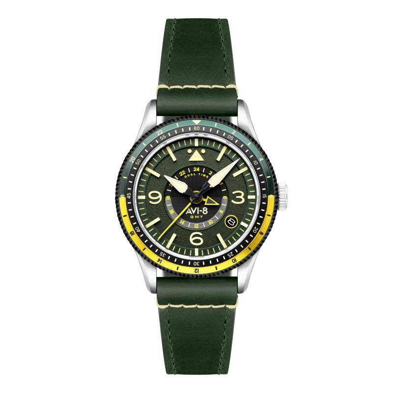 Montre Flyboy Airmaster GMT Automatic Fuselage Green AV-4128-03 - Avi-8