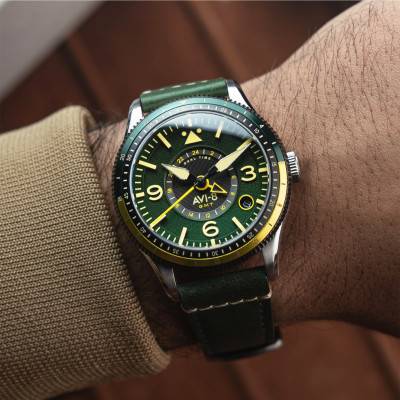 Montre Flyboy Airmaster GMT Automatic Fuselage Green AV-4128-03 - Avi-8