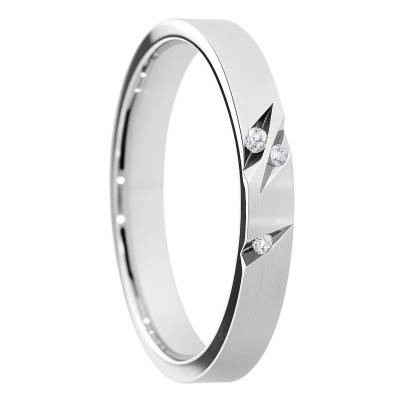 Alliance Ruban Brossée en Or Blanc 375 & Diamants de 0,015 ct, Largeur 3 à 5 mm - Amore