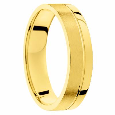 Alliance Demi-Bombée Brossée & Brillante, en Or Jaune 375, Largeur 5mm - Amore