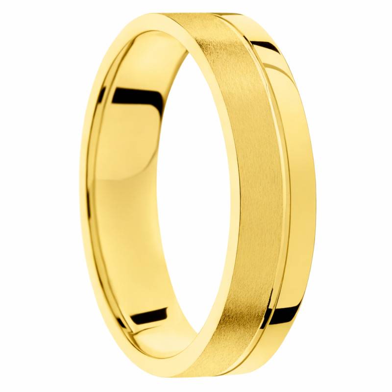 Alliance Demi-Bombée Brossée & Brillante, en Or Jaune 375, Largeur 5mm - Amore