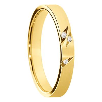 Alliance Ruban Brossée en Or Jaune 375 & Diamants de 0,015 ct, Largeur 3 à 5 mm - Amore