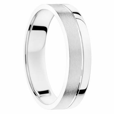 Alliance Demi-Bombée Brossée & Brillante, en Or Blanc 375, Largeur 5mm - Amore