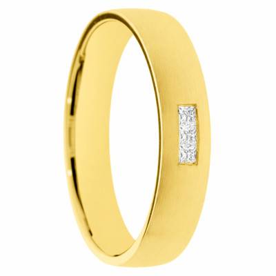 Alliance Demi-Bombée en Or Jaune 375 & Diamants de Synthèse 0,09 ct, Largeur 4 ou 5 mm - Amore