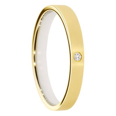 Alliance Ruban Brossée en 2 Ors Blanc et Jaune 375 & Diamant de 0,015 ct, Largeur 3 à 5 mm - Amore