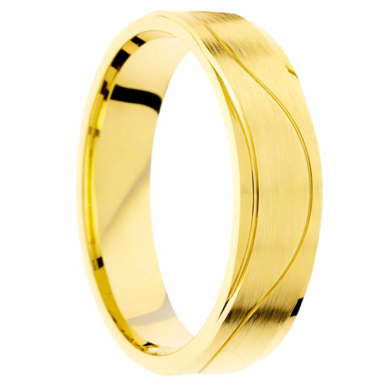Alliance Demi-Bombée Brossée Rainurée en Or Jaune 375, Largeur 5mm - Amore