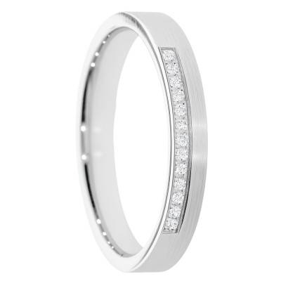 Alliance Ruban Brossée en Or Blanc 375 & Diamants 0,065 ct, Largeur de 3 à 5 mm - Amore