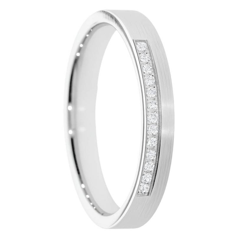 Alliance Ruban Brossée en Or Blanc 375 & Diamants 0,065 ct, Largeur de 3 à 5 mm - Amore