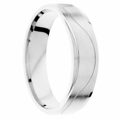 Alliance Demi-Bombée Brossée Rainurée en Or Blanc 375, Largeur 5mm - Amore