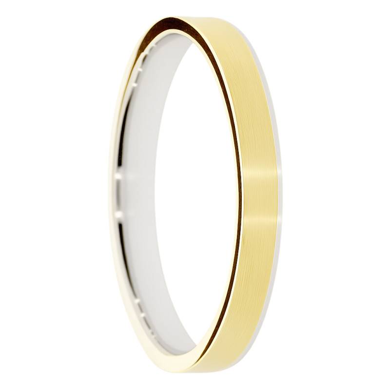 Alliance Ruban Brossée en 2 Ors Blanc et Jaune 375, Largeur 3 à 5 mm - Amore