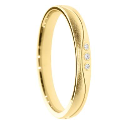 Alliance Demi-Bombée Sablée en Or Jaune 375 & Diamants 0,018 ct, Largeur 3 à 5 mm - Amore