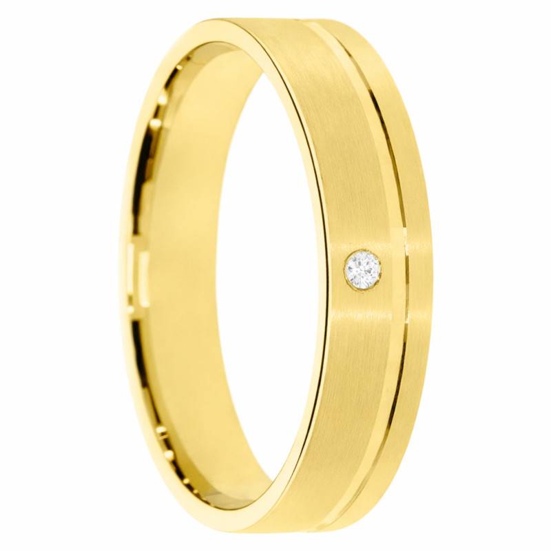 Alliance Ruban Mate Brossée en Or Jaune 375 & Diamant 0,008 ct, Largeur 4 ou 5 mm - Amore