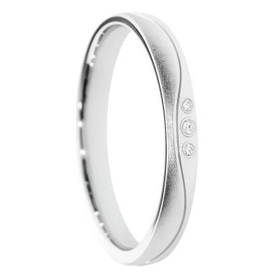 Alliance Demi-Bombée Sablée en Or Blanc 375 & Diamants 0,018 ct, Largeur 3 à 5 mm - Amore