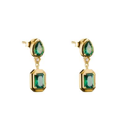 Boucles d'Oreilles Pendantes Elyndra Plaqué Or Jaune 750, Oxydes de Zirconium & Pierres Vertes - H2334-971-6 - Thomas Sabo