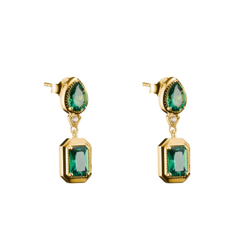 Boucles d'Oreilles Pendantes Elyndra Plaqué Or Jaune 750, Oxydes de Zirconium & Pierres Vertes - H2334-971-6 - Thomas Sabo