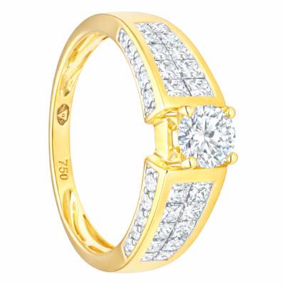 750/1000 Yellow Gold & Diamond 0.38 ct HSI Half Eternity Solitaire Ring - Divine