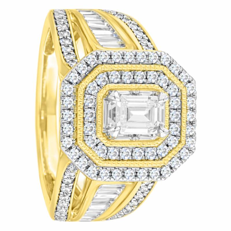Bague en Or Jaune 750 Rhodié & Diamants 0,95 ct et Diamant Central 0,30 ct ESI1 - Divine