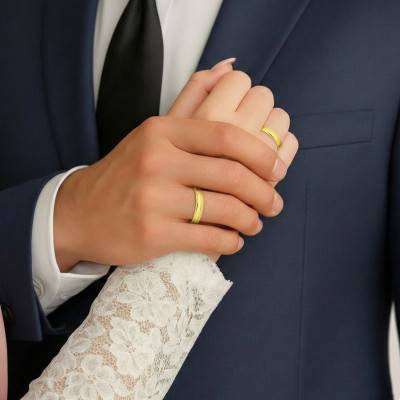 Alliance Ruban Brossé en Or Jaune, Largeur de 3 mm à 5 mm - Amore