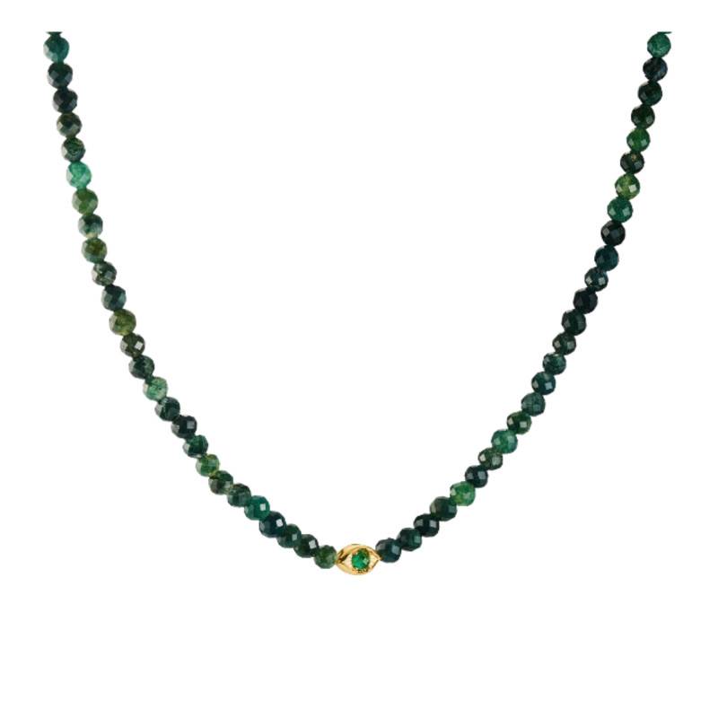 Elyndra Eye 750/1000 Yellow Gold-Plated Necklace, Green Stones & Agates, 55 cm Length - KE2332-472-6 - Thomas Sabo