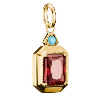 750/1000 Yellow Gold-Plated Silver Octagon Elyndra Pendant with Red & Blue Stones - PE986-971-10 - Thomas Sabo