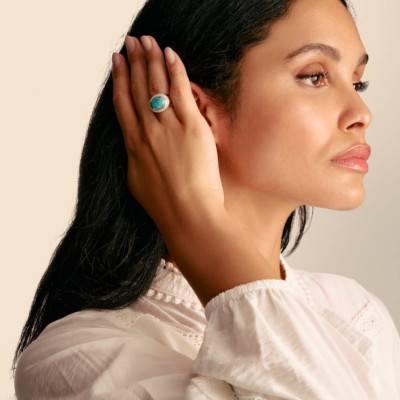 Elyndra 925 Silver, Zirconium Oxide & Imitation Turquoise Ring - TR2505-405-17 - Thomas Sabo