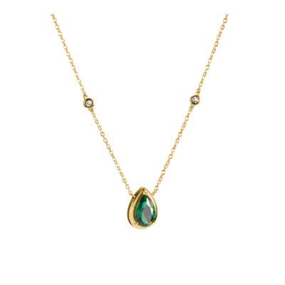 Collier Elyndra Plaqué Or Jaune 750, Oxydes de Zirconium & Pierre Verte, Longueur 45 cm Ajustable - KE2331-971-6 - Thomas Sabo