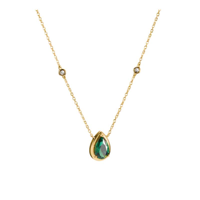 Collier Elyndra Plaqué Or Jaune 750, Oxydes de Zirconium & Pierre Verte, Longueur 45 cm Ajustable - KE2331-971-6 - Thomas Sabo