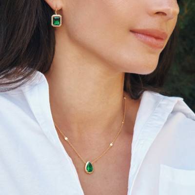 Collier Elyndra Plaqué Or Jaune 750, Oxydes de Zirconium & Pierre Verte, Longueur 45 cm Ajustable - KE2331-971-6 - Thomas Sabo