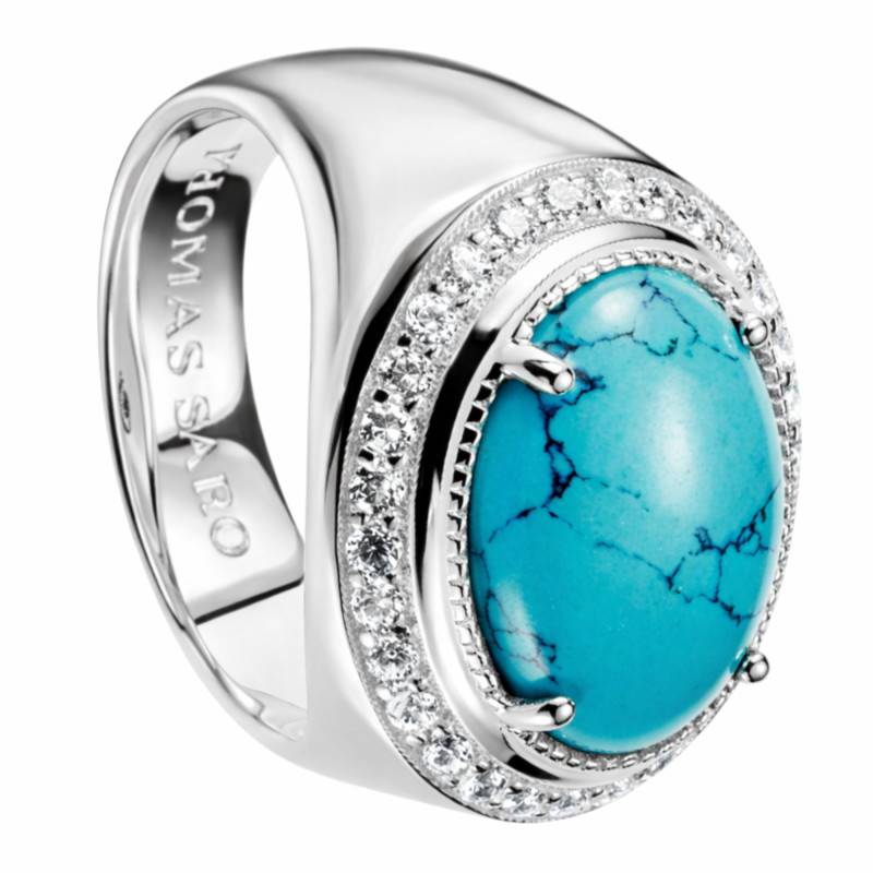 Elyndra 925 Silver, Zirconium Oxide & Imitation Turquoise Ring - TR2505-405-17 - Thomas Sabo