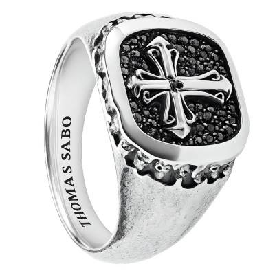 Rebel Icons Cross 925 Silver & Black Zirconia Oxides Signet Ring - TR2518-643-11 - Thomas Sabo