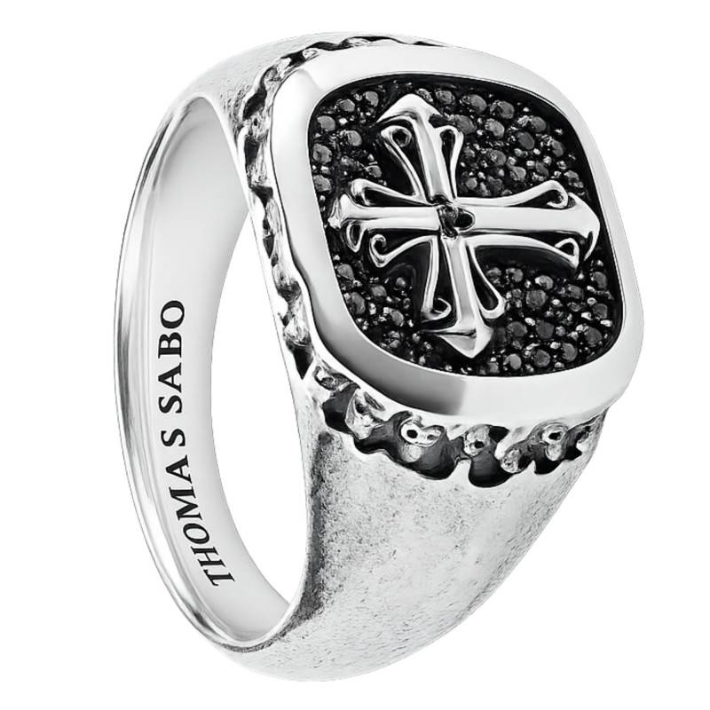 Rebel Icons Cross 925 Silver & Black Zirconia Oxides Signet Ring - TR2518-643-11 - Thomas Sabo