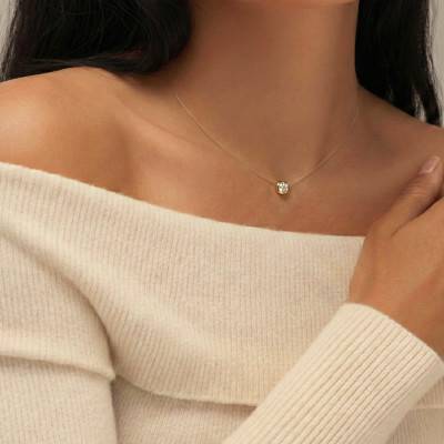 Diamond Lady Shine 750/1000 Yellow Gold & Monofilament Diamond Necklace, 40 cm - Diamond Lady
